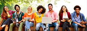 University students sitting on a park bench