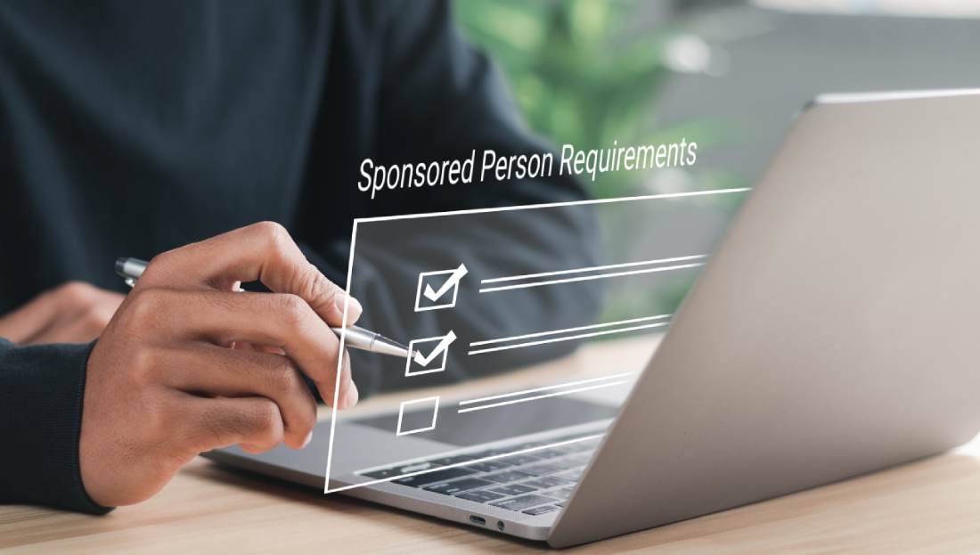 person filling a online form for parents sponsorship